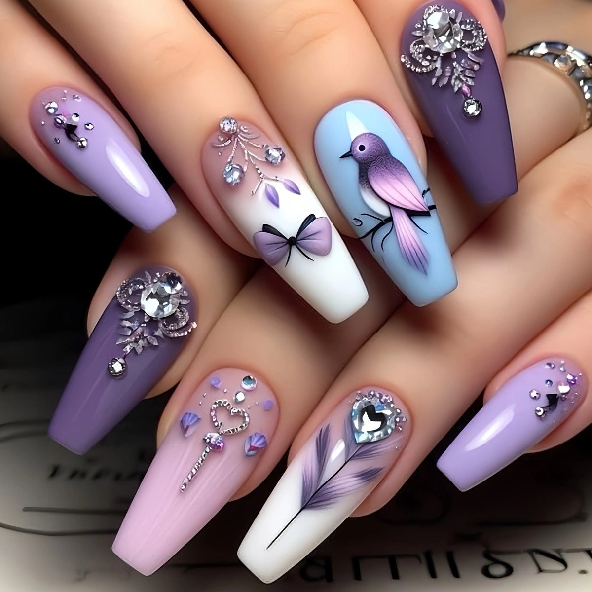 24pcs/Set Feathered Little Sparrow Press-On Nails