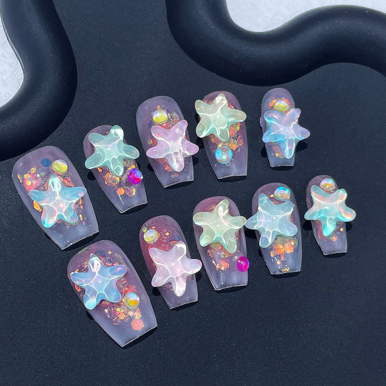 (Handmade) 10pcs/Set 3D Star Press-On Nails