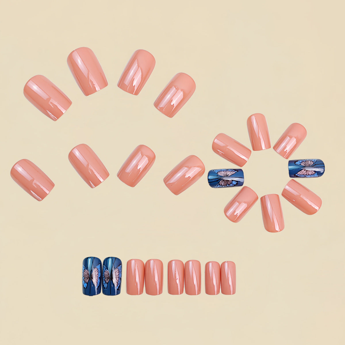 24pcs/Set Brown Butterfly Press-On Nails