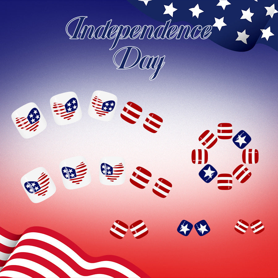 24pcs/Set Heart Flag Stars Press On Toe Nails