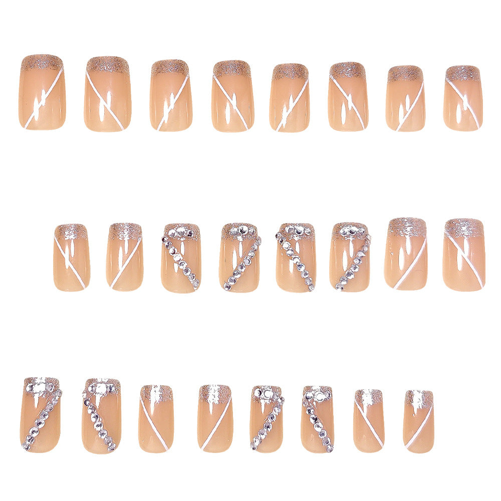 24pcs/Set Silver Glitter French Press-On Nails