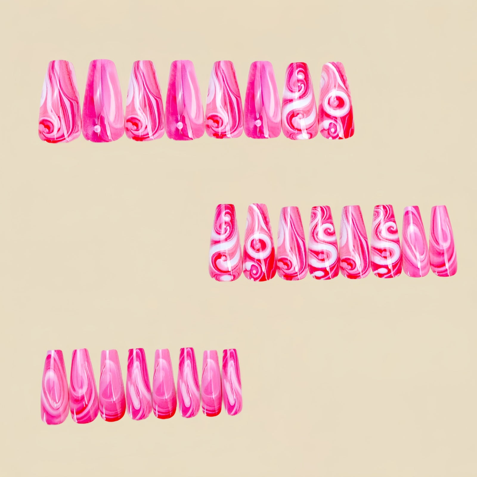 24pcs/Set Pink And White Striped Ombre Press-On Nails