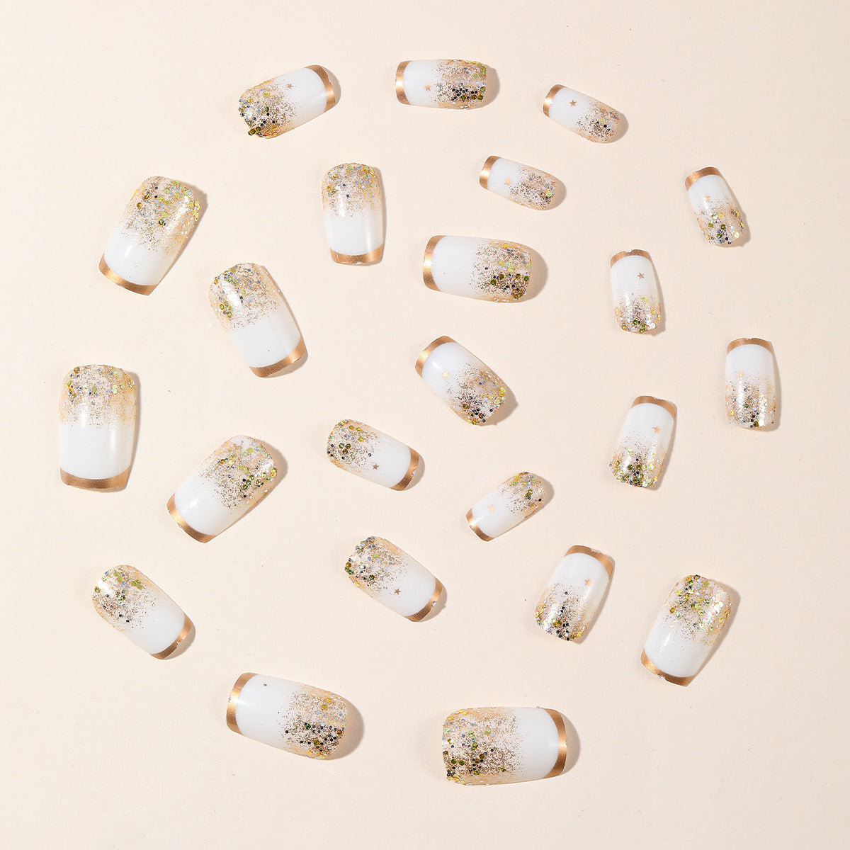 24pcs/Set Golden Fine French Edge Setting Powder Press-On Nails