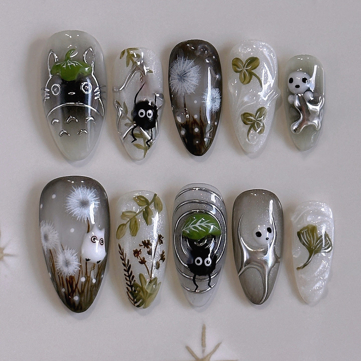 24pcs/Set 3D Cat Eye Forest Press-On Nails