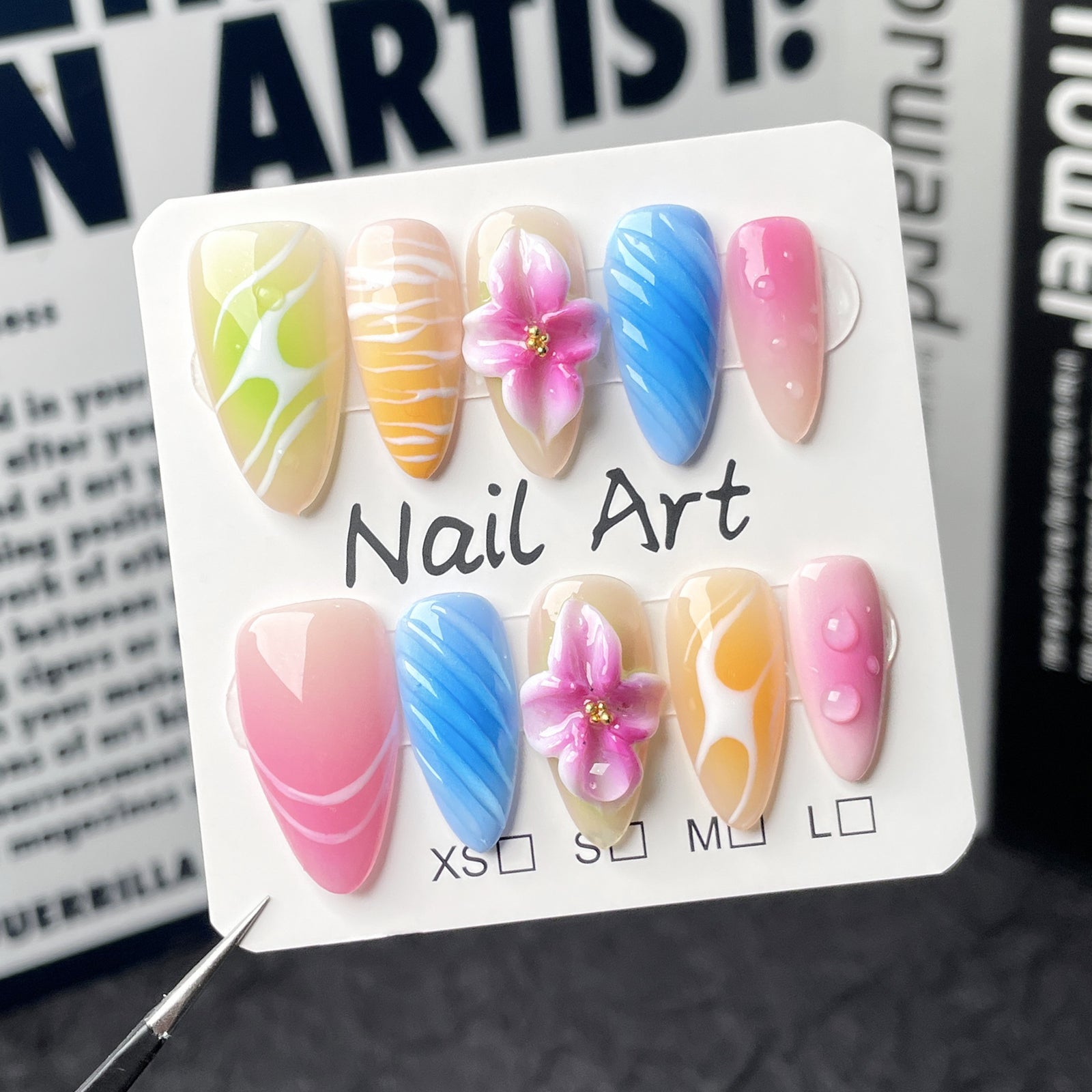 (Handmade) 10pcs/Set 3D Sculpted Floral Beach Press-On Nails