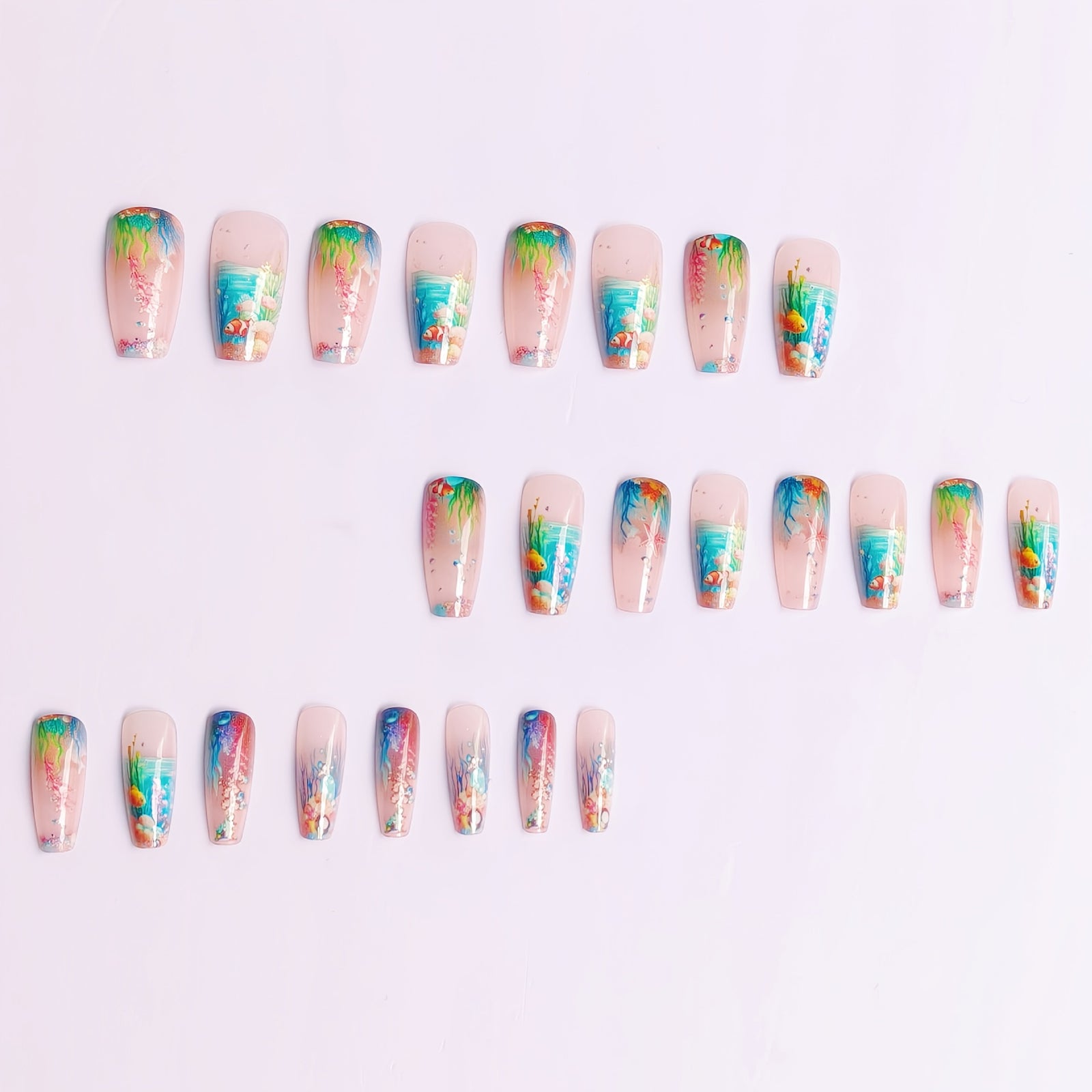 24pcs/Set Underwater World Marine Creatures Press-On Nails
