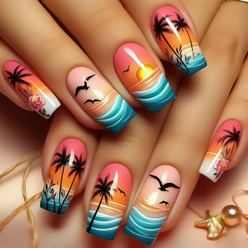 24pcs/Set Sunset & Cloud Press-On Nails
