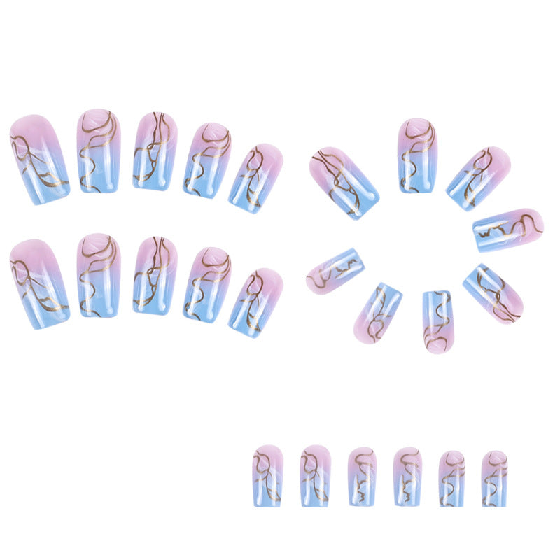 24pcs/Set Blue & Pink Gradient Marble Press-On Nails