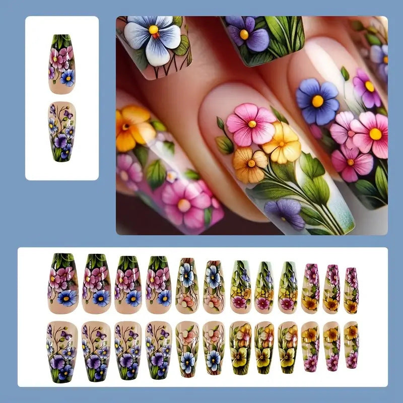 24pcs/Set Vibrant Floral Press-On Nails