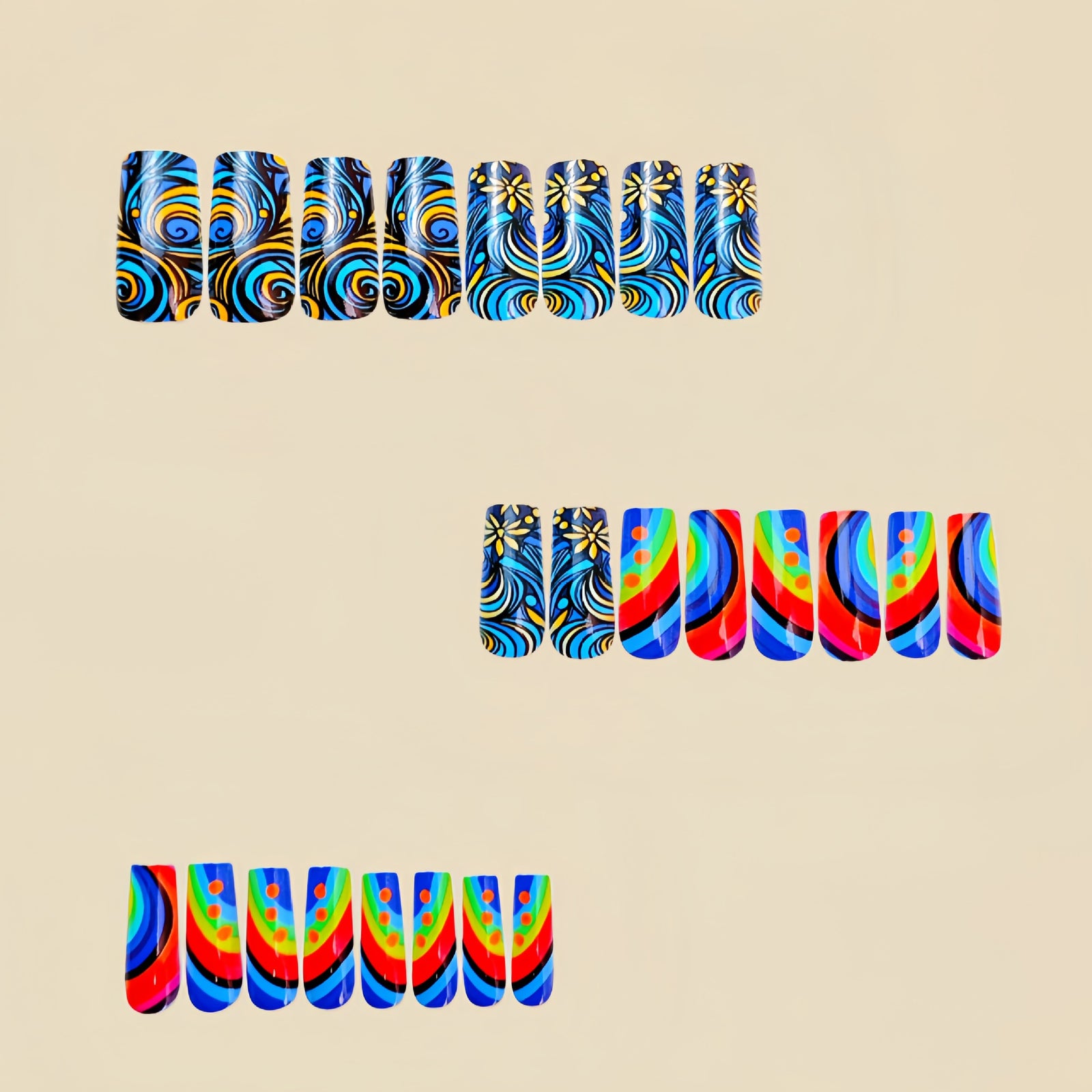 24pcs/Set Multicolored Gradient Stripes Press-On Nails