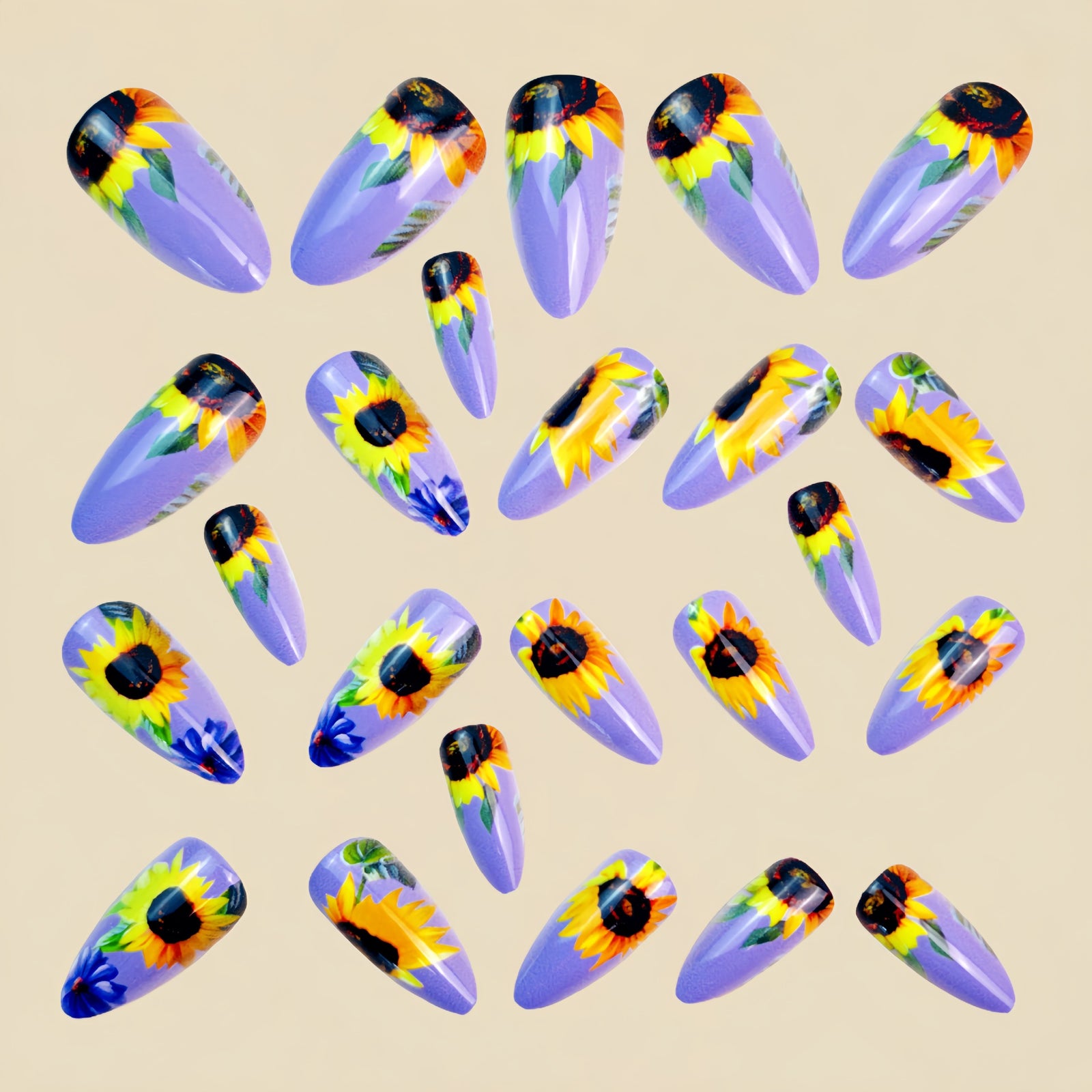 24pcs/Set Purple Sunflower Press-On Nails