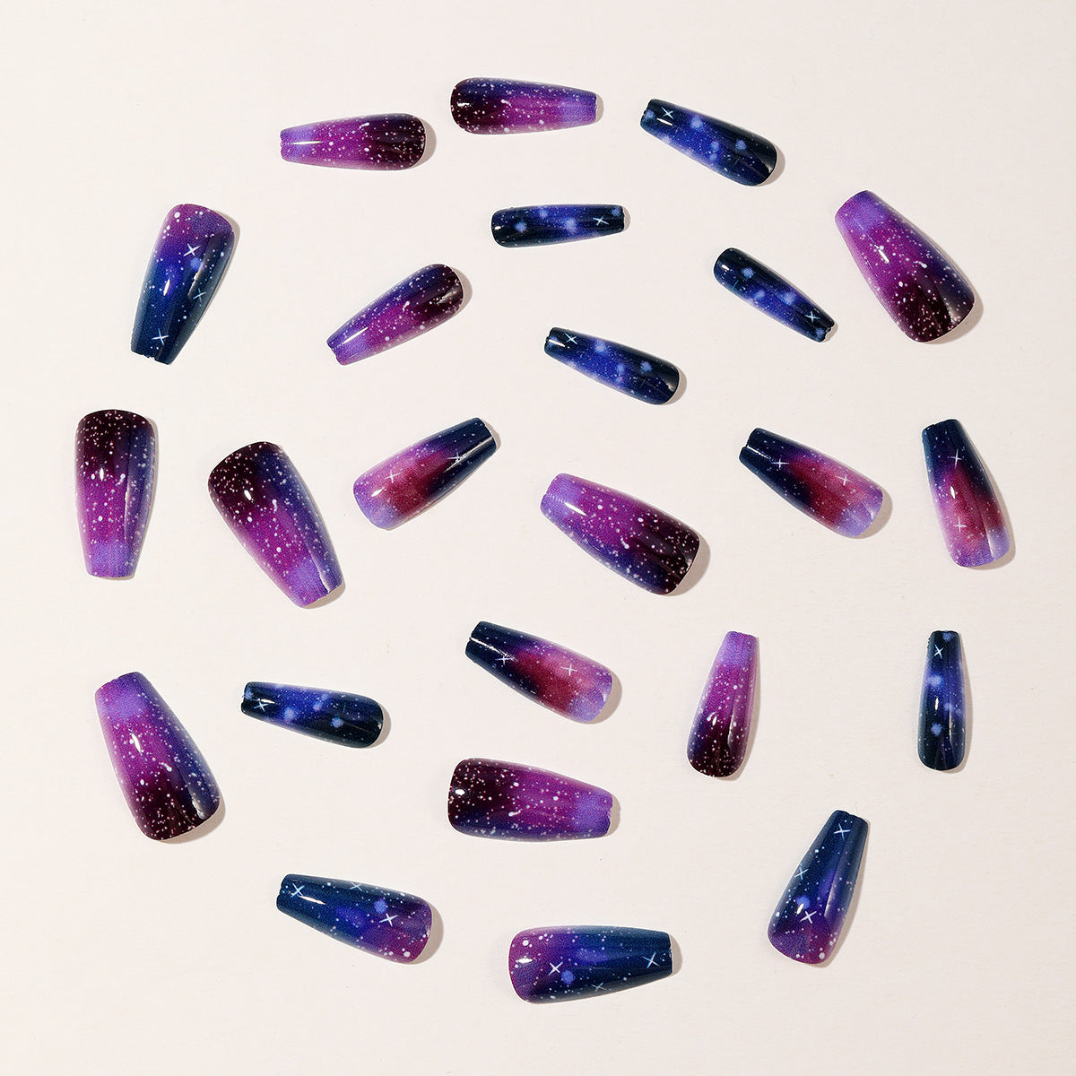 24pcs/Set Blue Purple Gradient Starry Sky Press-On Nails