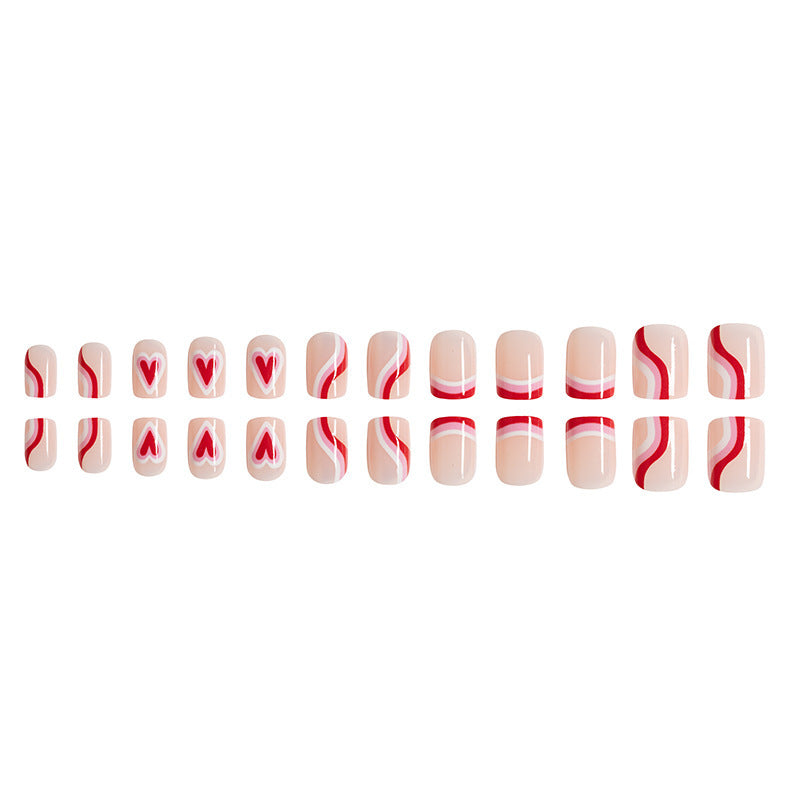 24pcs/Set Minimalist Striped Heart Press-On Nails
