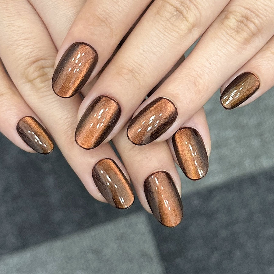 24pcs/Set Dual-Shine Cat Eye Short Press-On Nails