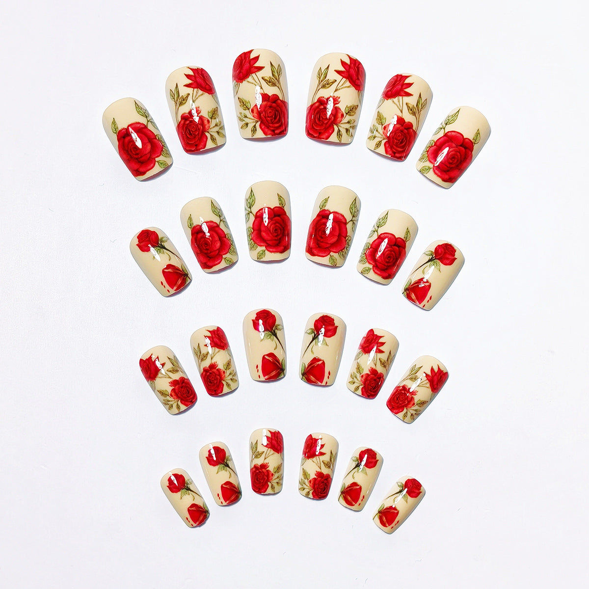 24pcs/Set Valentine Rose Medium Length Press-On Nails