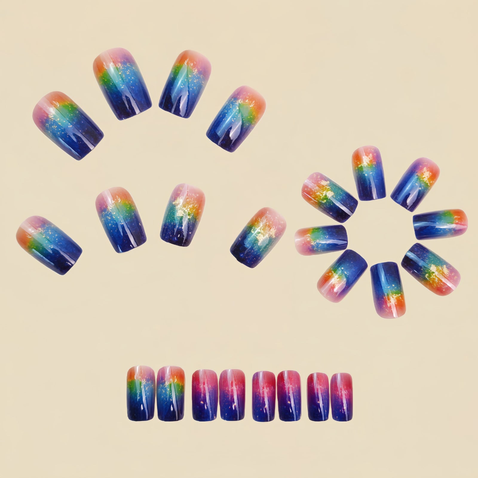 24pcs/Set Colorful Ombre Marble Press-On Nails