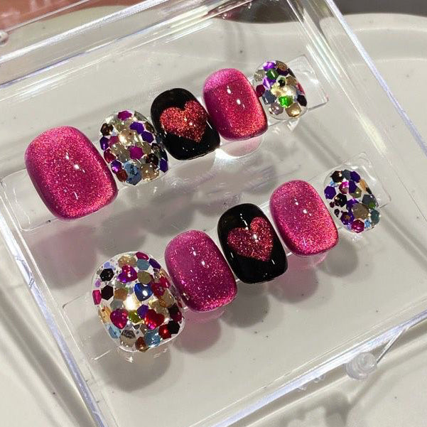 (Handmade) 10pcs/Set Dragon Fruit Heart Press-On Nails
