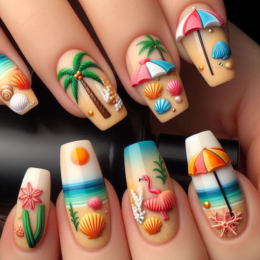 24pcs/Set Beach Coconut Tree Press-On Nails
