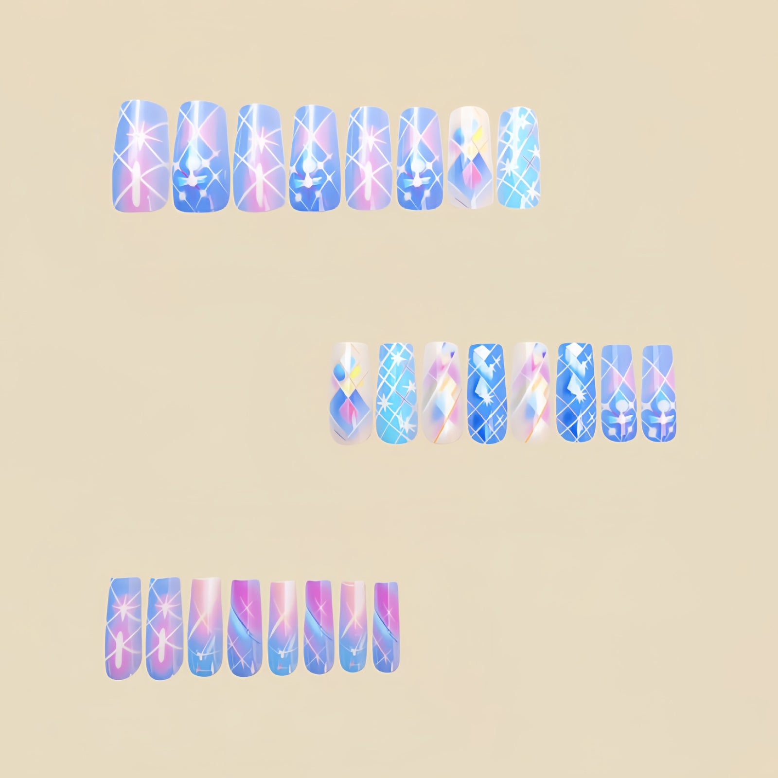 24pcs/Set Multicolor Gradient Stripes Press-On Nails