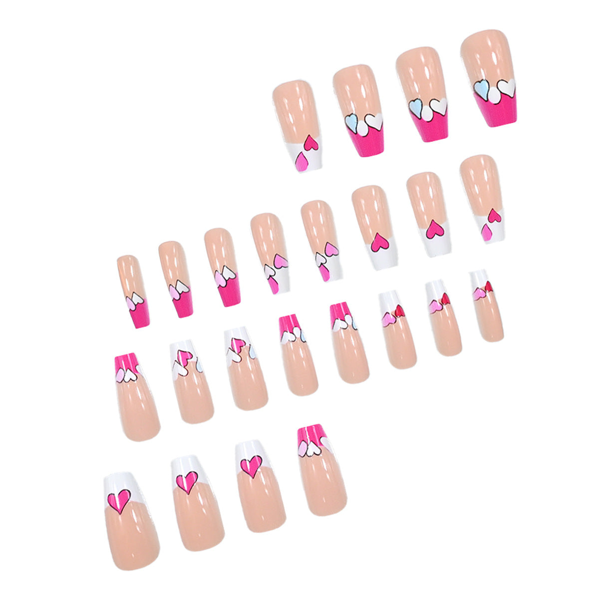 24pcs/Set Nude French Tips with Colorful Hearts Press-On Nails