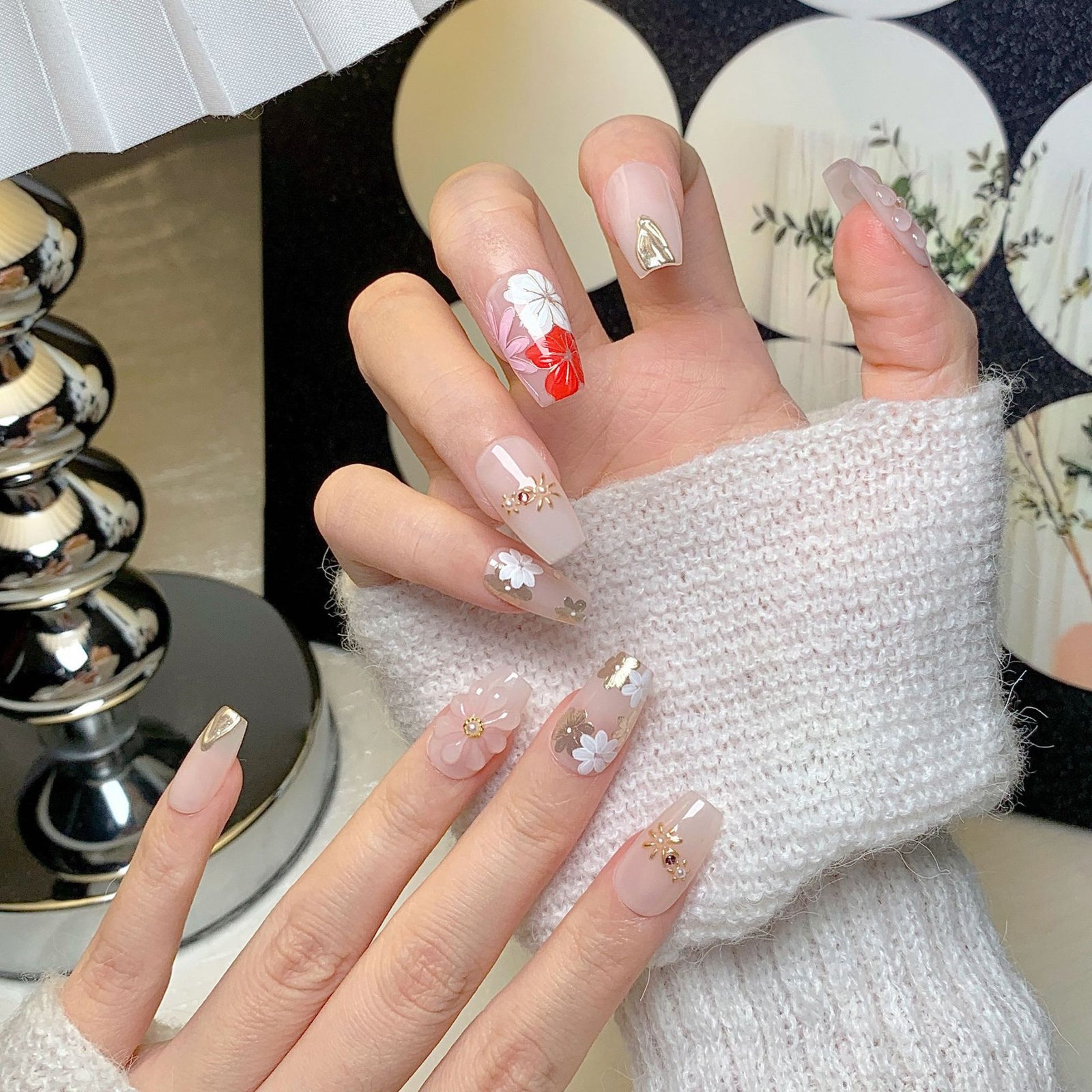 (Handmade) 10pcs/Set Hand-painted Butterfly Press-On Nails