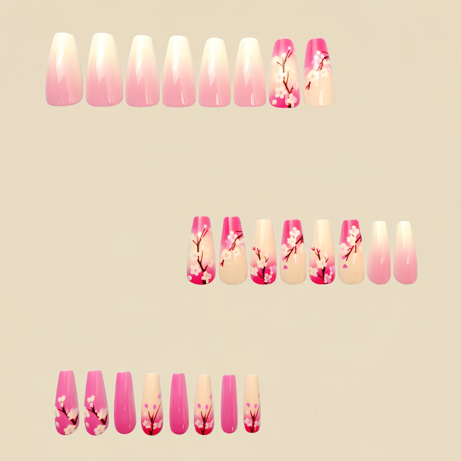 24 Stück/Set aufklebbare Nägel mit 3D-Blumenmotiv