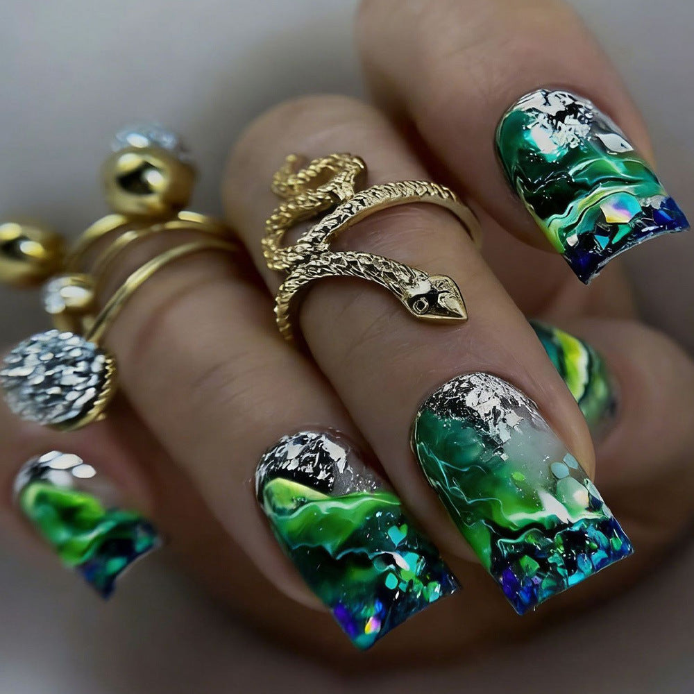 24pcs/Set Deep Green Ombre Press-On Nails