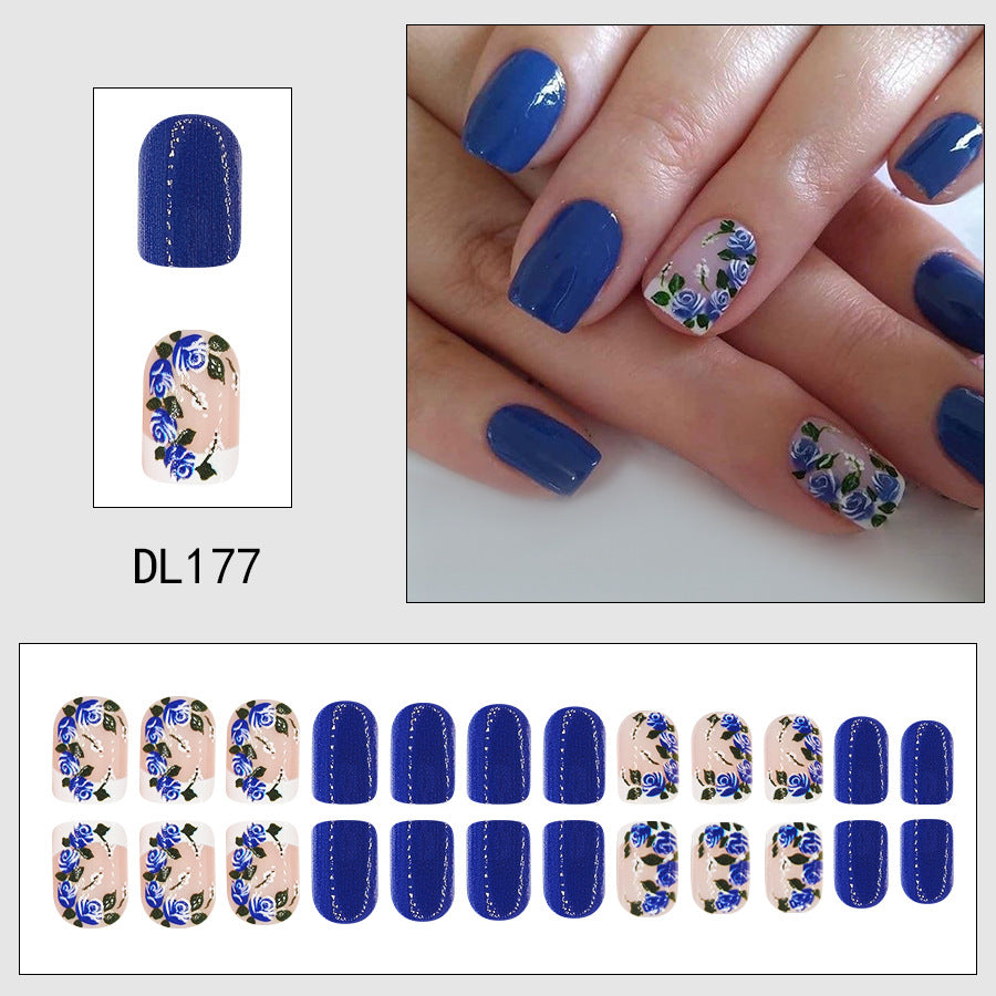 24pcs/Set Klein Blue Roses Press-On Nails