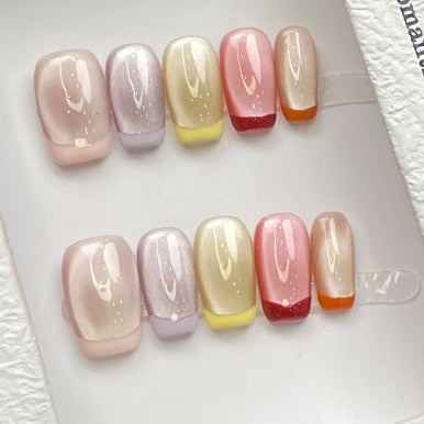(Handmade) 10pcs/Set Multicolor Cat Eye Press-On Nails