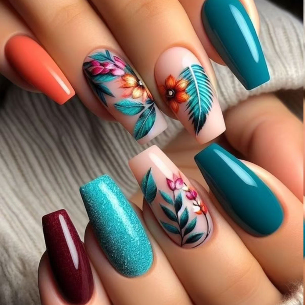 24 Stück/Set aufklebbare Nägel mit 3D-Blumenmotiv