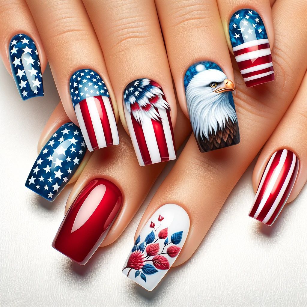 24pcs/Set Cartoon Eagle Independence Day Stars and Stripes Press-On Nails