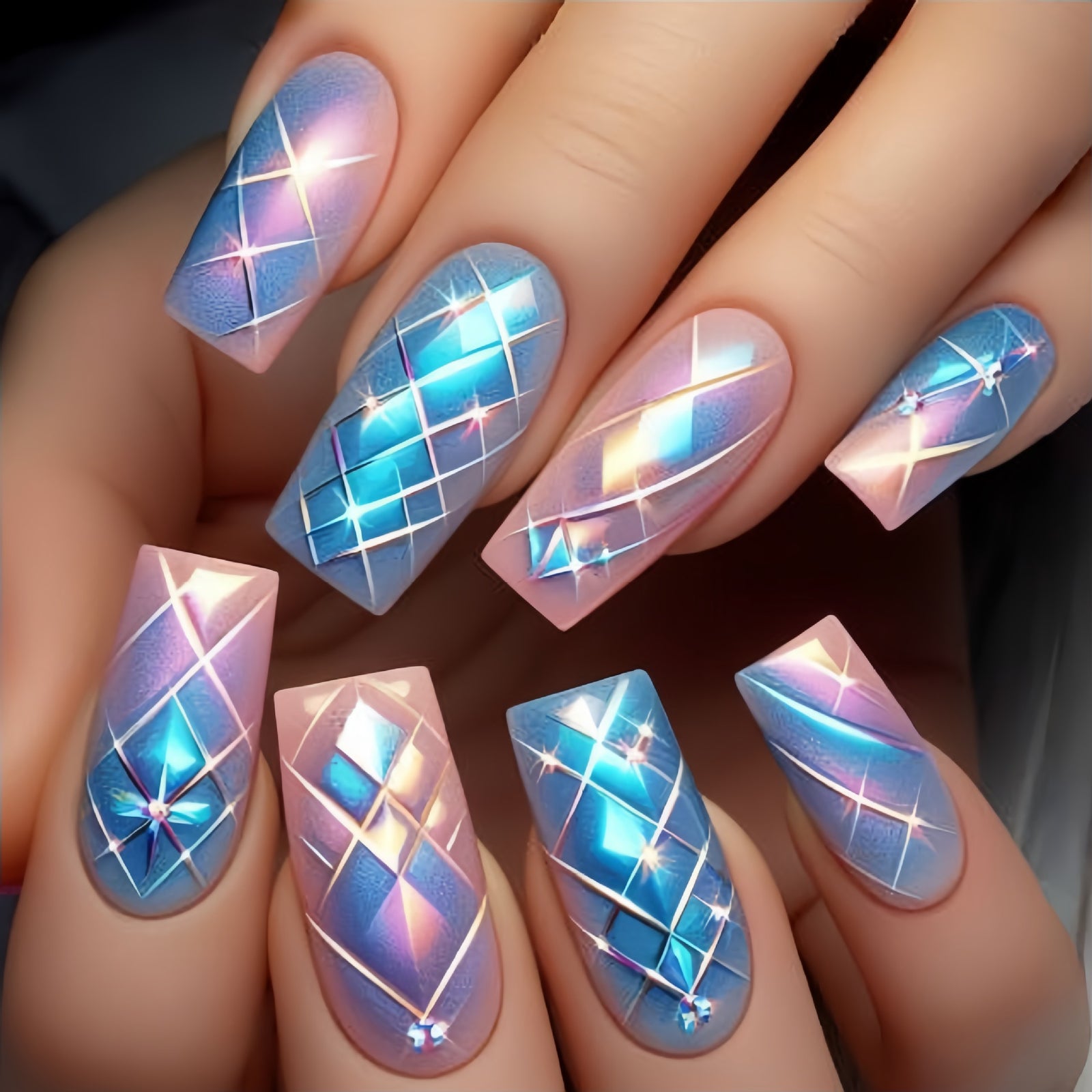 24pcs/Set Multicolor Gradient Stripes Press-On Nails