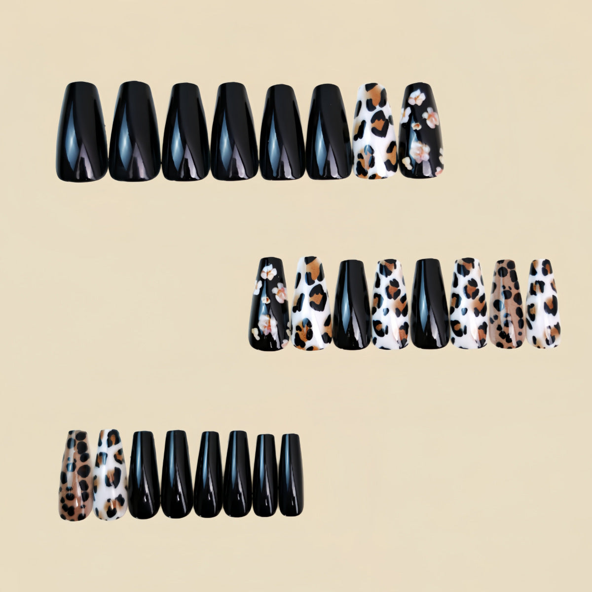 24pcs/Set Black Leopard Press-On Nails
