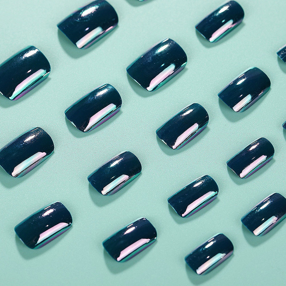 24pcs/Set Green Plated Aurora Chrome Press-On Nails