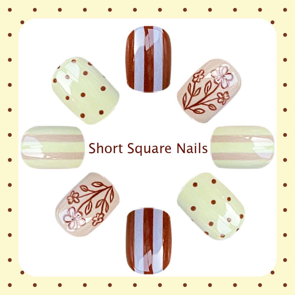 24pcs/Set Brown Small Flowers Press-On Nails