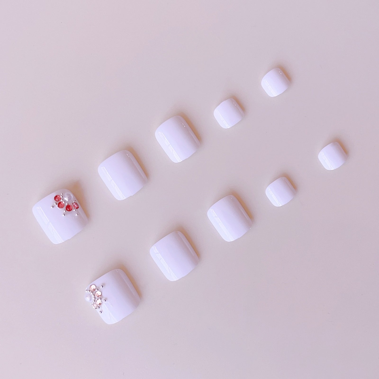 24pcs/Set White & Pink Crushed Rhinestones Press On Toe Nails
