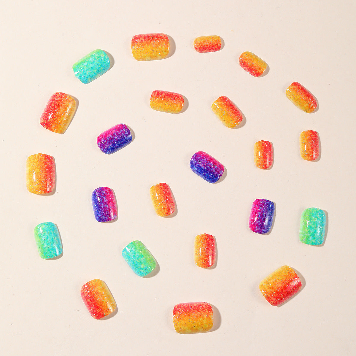 24pcs/Set Multicolor Gradient Glitter Short Press On Nails