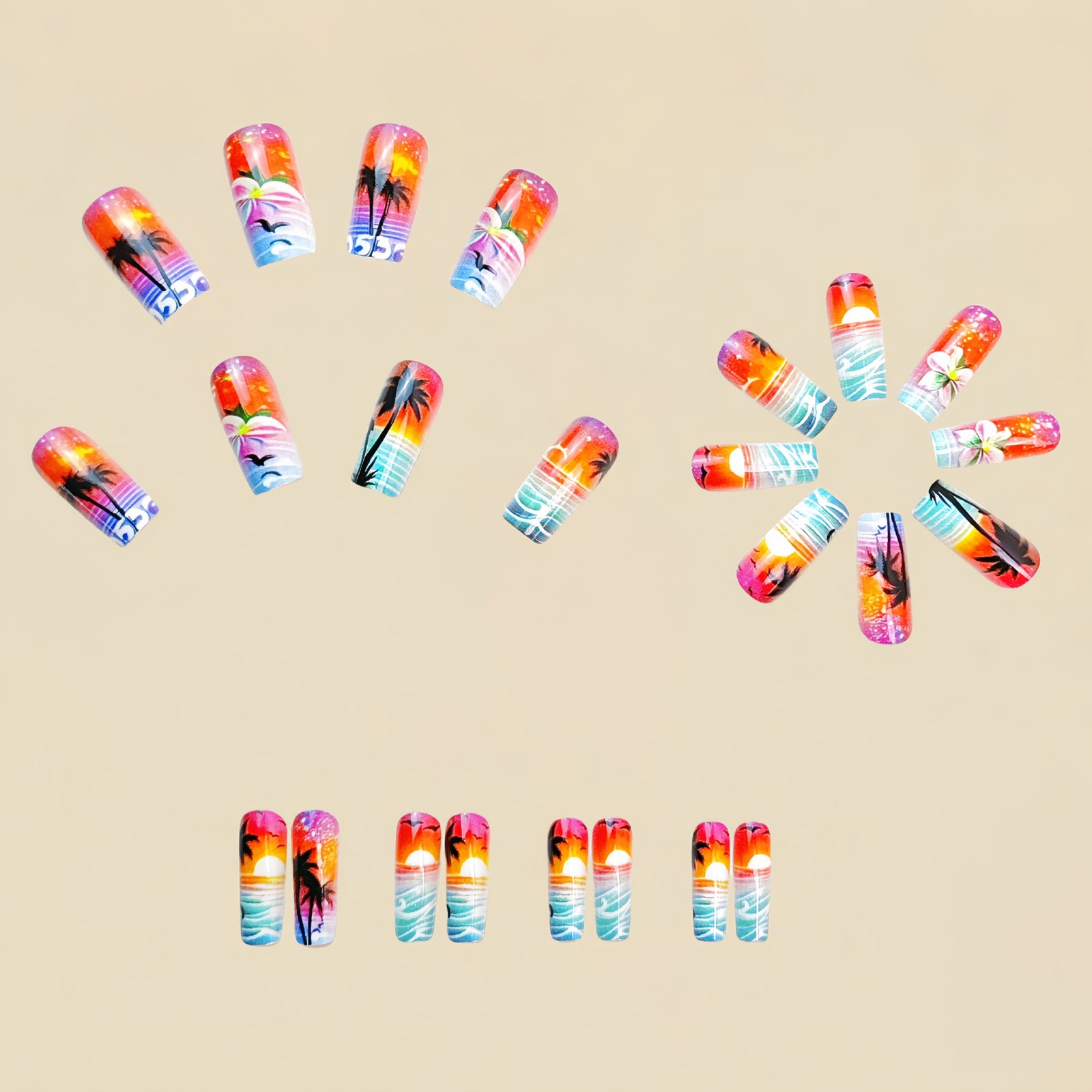 24pcs/Set Coconut Trees Press-On Nails