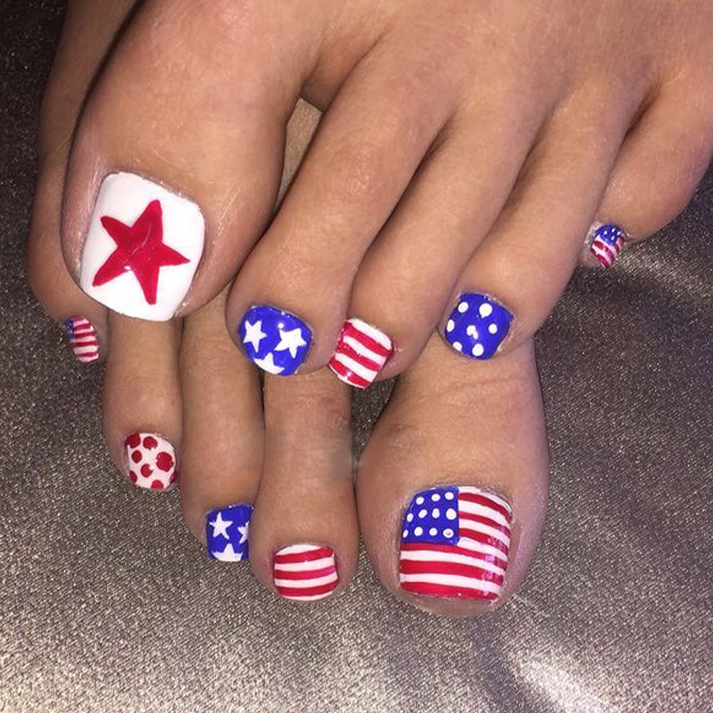24pcs/Set U.S. Independence Day Flag & Stars Press On Toe Nails