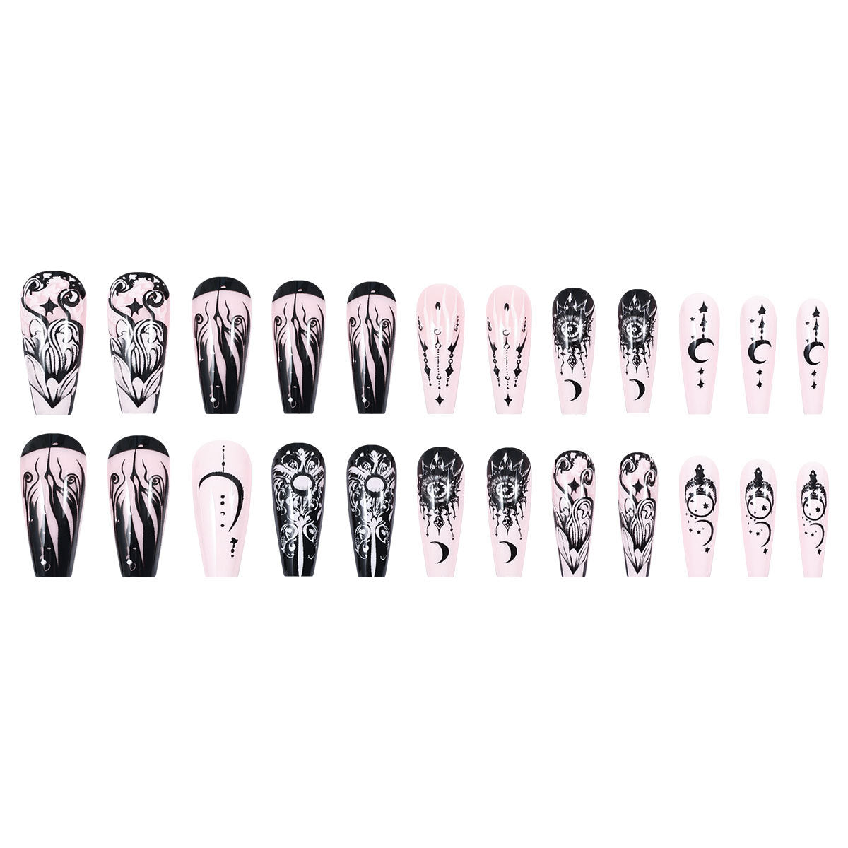 24pcs/Set Dark Star & Moon Gothic Press-On Nails