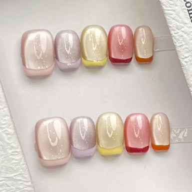 (Handmade) 10pcs/Set Multicolor Cat Eye Press-On Nails