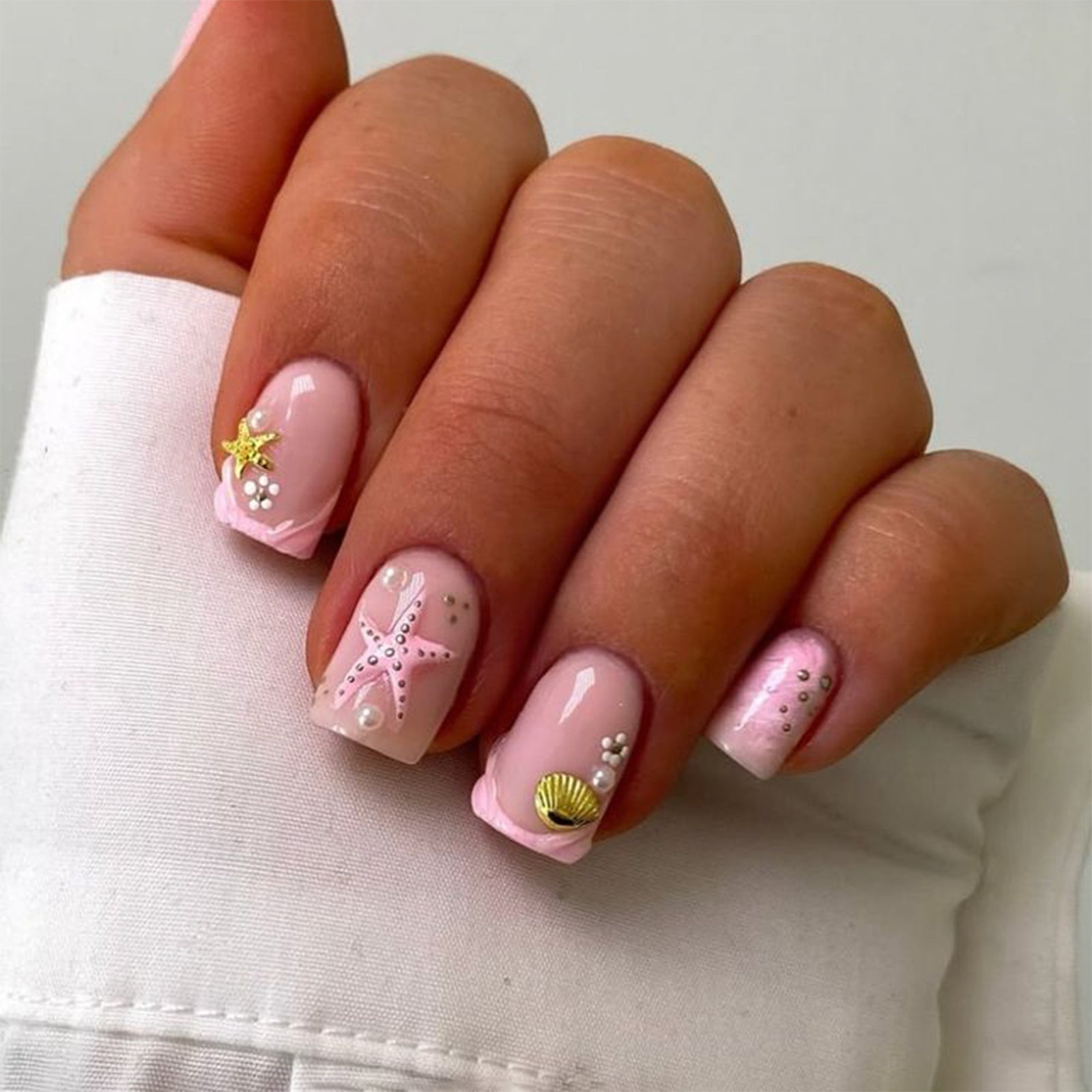 24pcs/Set Beach French Tip Short Press On Nails