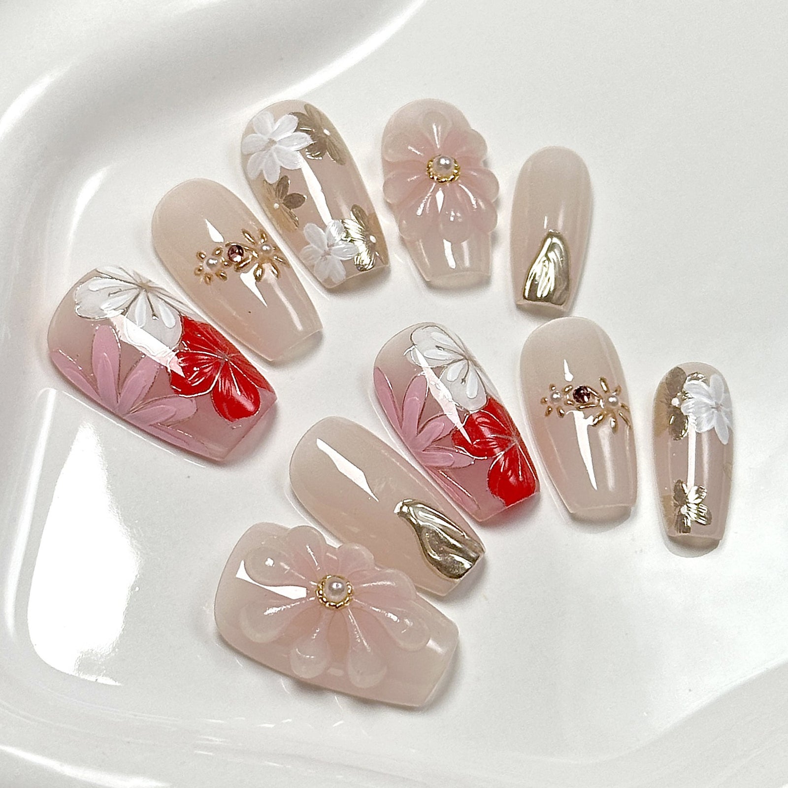 (Handmade) 10pcs/Set Hand-painted Butterfly Press-On Nails
