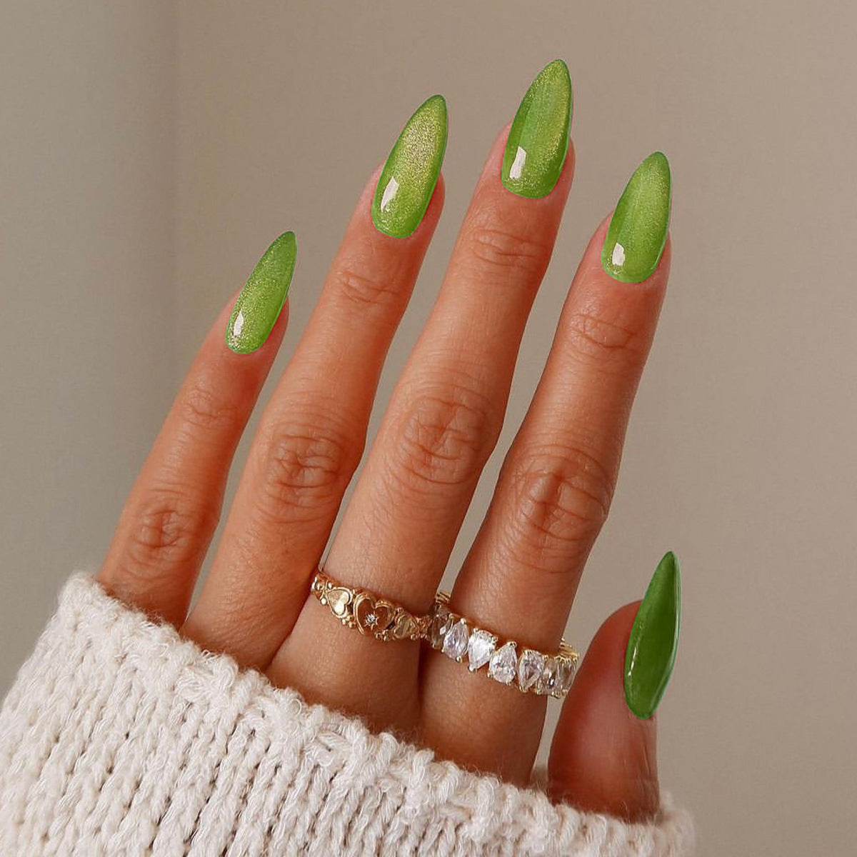 24pcs/Set Green Cat Eye Press-On Nails