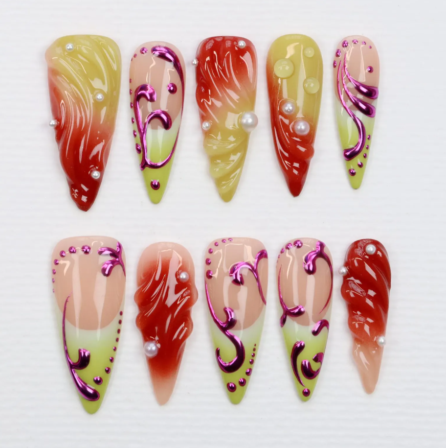 (Handmade) 10pcs/Set 3D Vine Press-On Nails