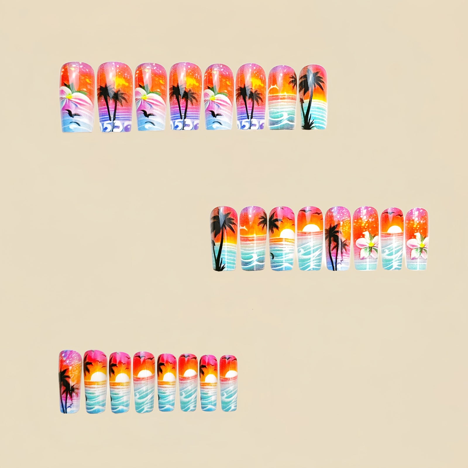 24pcs/Set Coconut Trees Press-On Nails