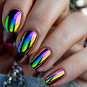 24pcs/Set Short Green Chrome Press-On Nails