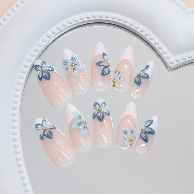 24pcs/Set Icy Blue Lily French Press-On Nails
