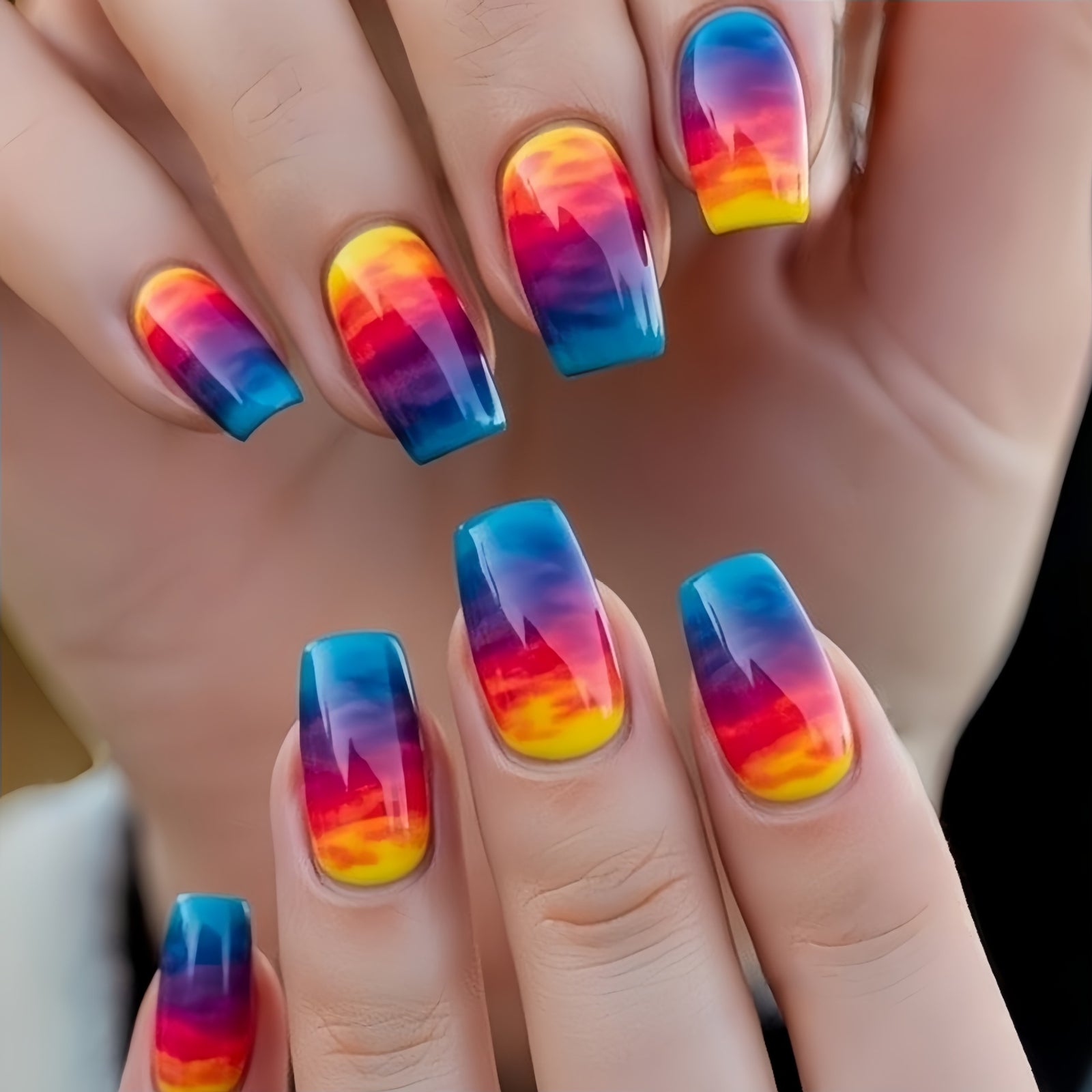 24pcs/Set Blue Gradient Press-On Nails