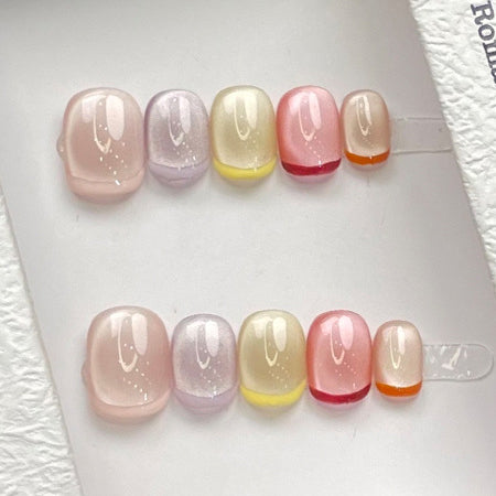 (Handmade) 10pcs/Set Multicolor Cat Eye Press-On Nails